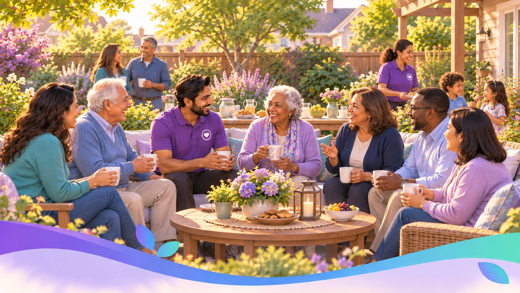 An older parent and their adult child welcomed into a warm, trusted care community